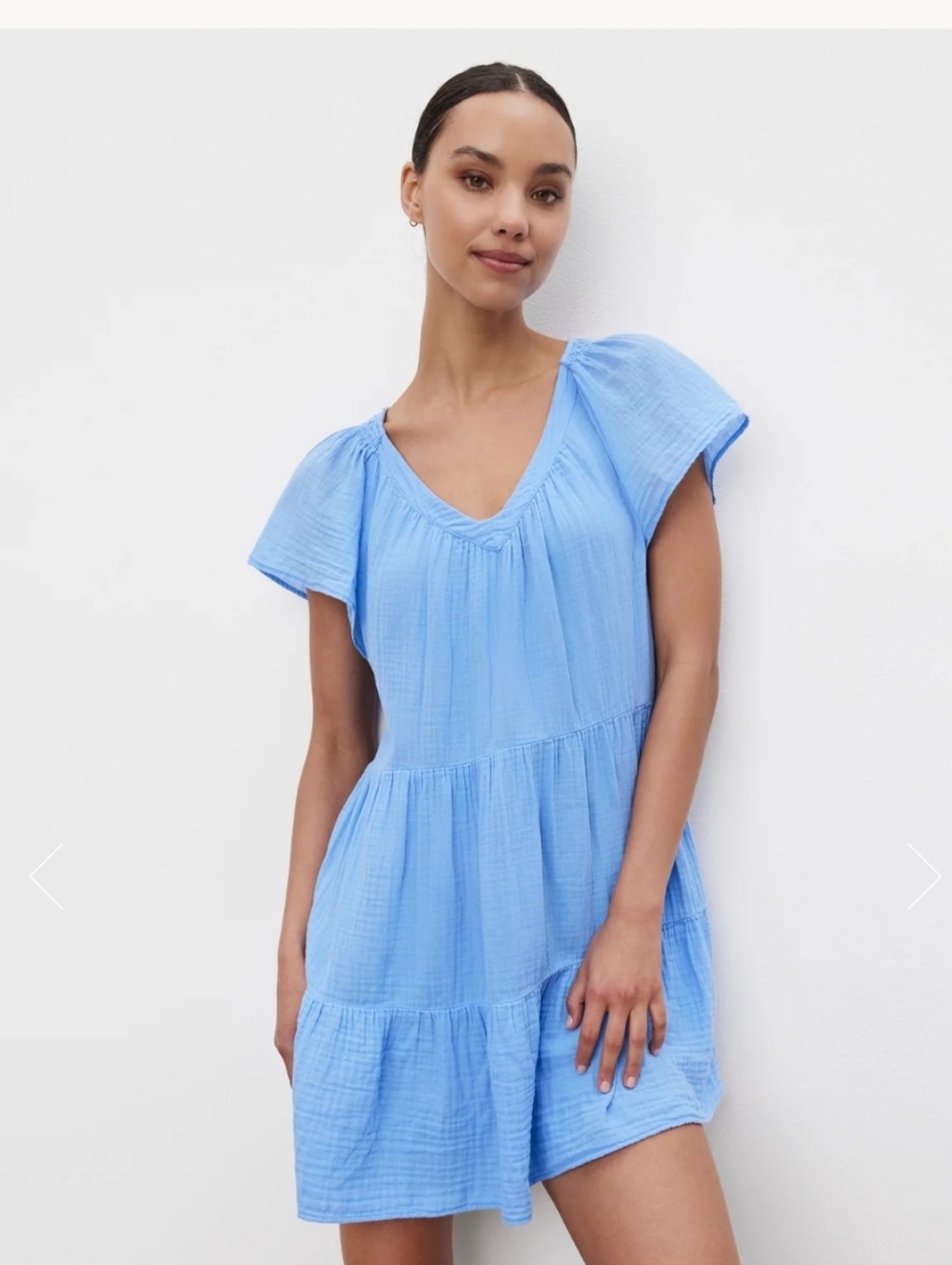 Velvet Women Dress Blue Eleanor Cotton Gauze Mini V Neck Tiered Geo Boho Small